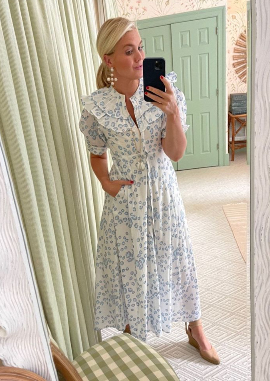 Julia India Amory JA Ruffle Shirt Maxi Dress Blue Shell Puff Sleeve Tuckernuck S